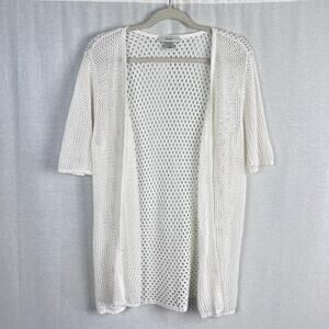 CJ Banks Top White Crochet Cardigan Cover Up Boho Beachy Summer Resort Vacation